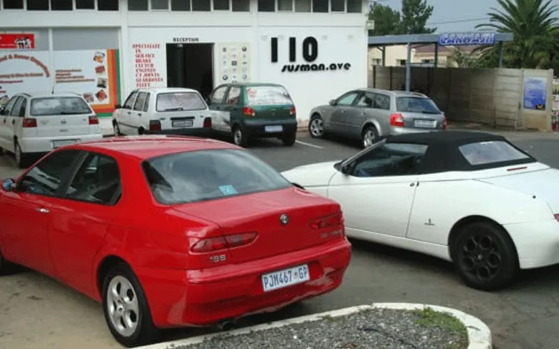 The original Fangio Auto workshop in Randburg with an Alfa Romeo parked outside when it first opened