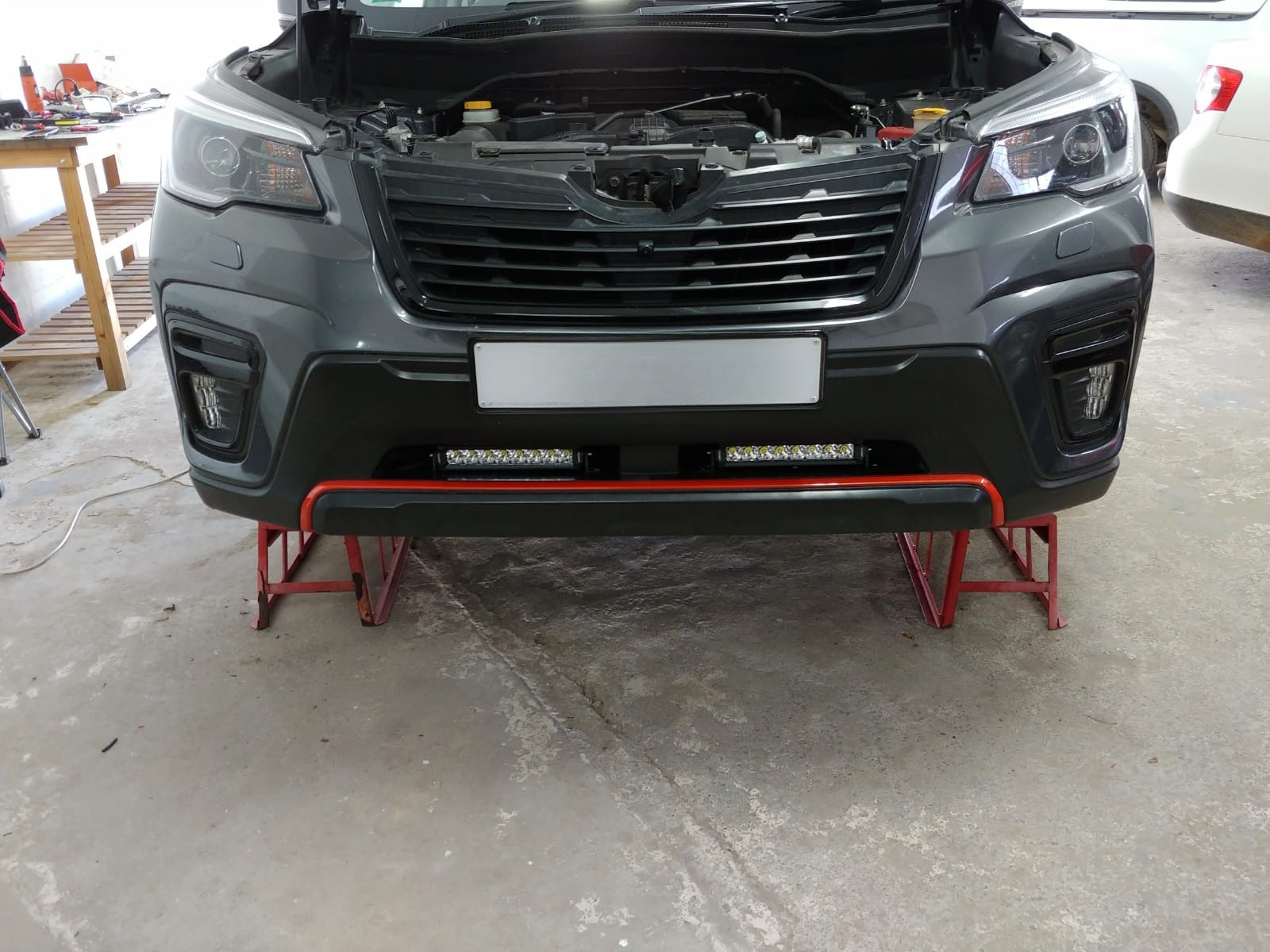 LED light bar mounted to Subaru Forester before final testing