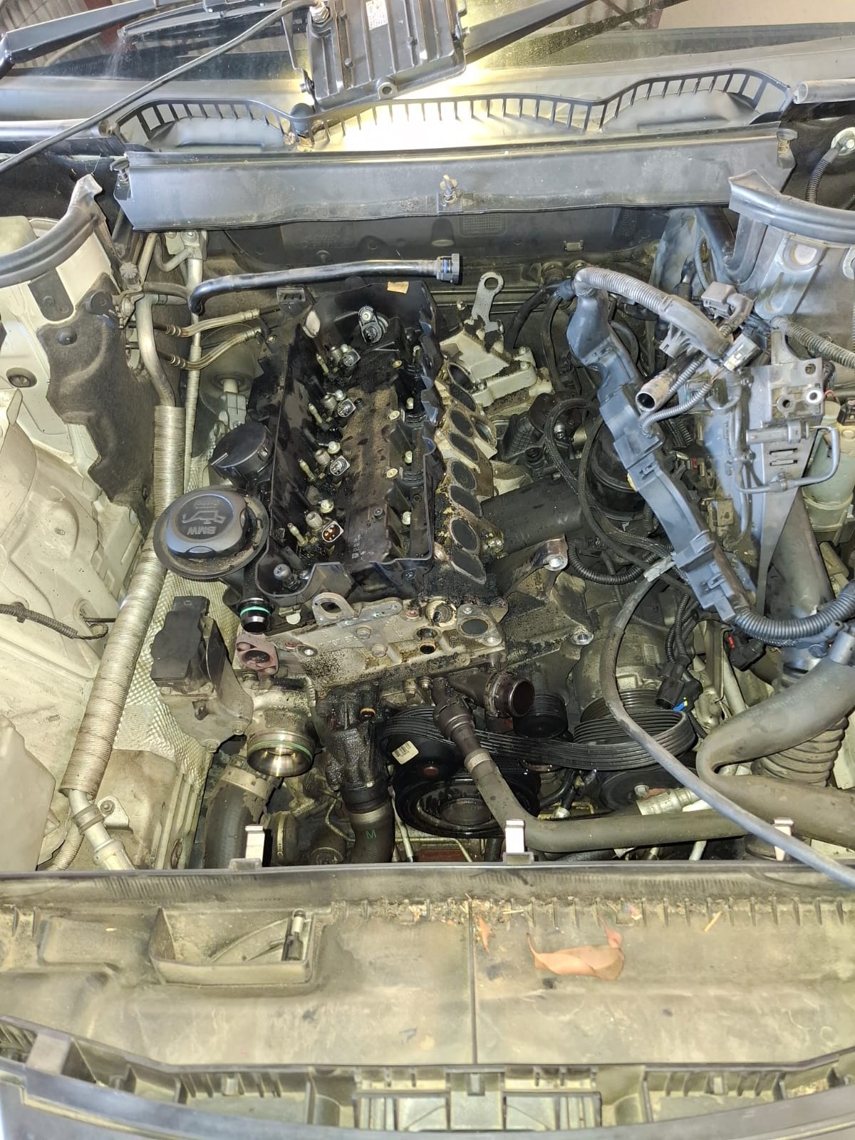 BMW engine bay opened up for work in the Fangio workshop