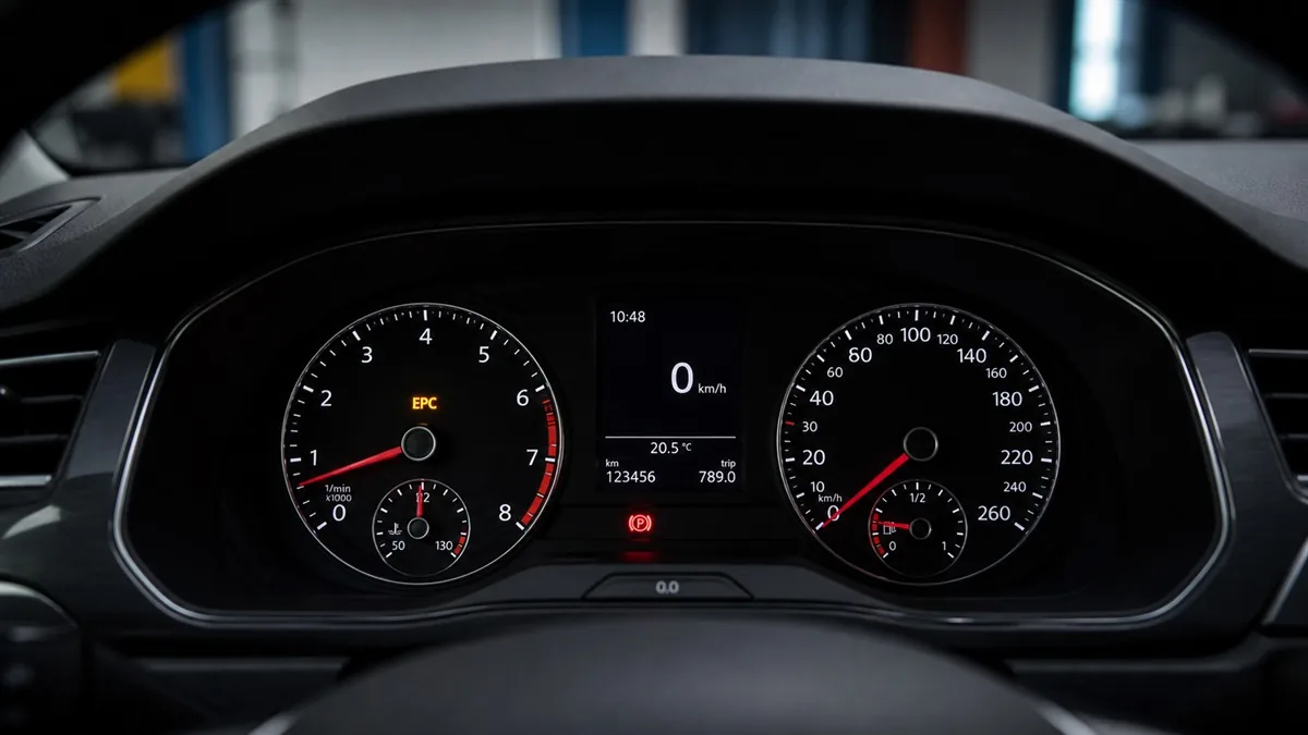 Amber EPC warning light illuminated on a Volkswagen Group instrument cluster